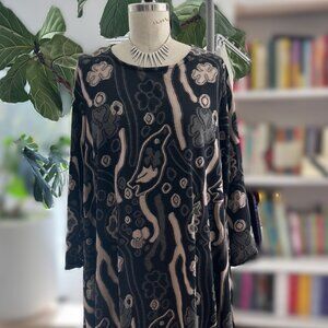 Women's Boho Abstract Velvet Maxi Dress – Black/Taupe, Draped Fit (Size M) New